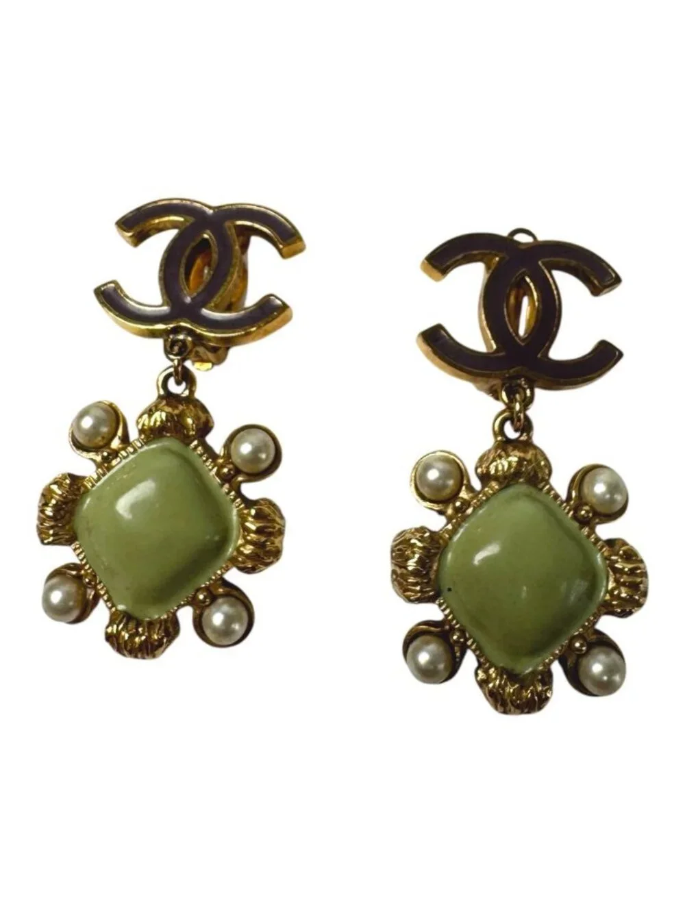 Chanel CC Logo Drop Faux Pearl Earrings